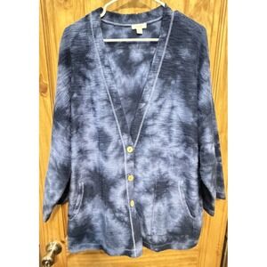 Pure Jill Blue Tie Dye Textured Cardigan L Tall Cozy Casual Boho